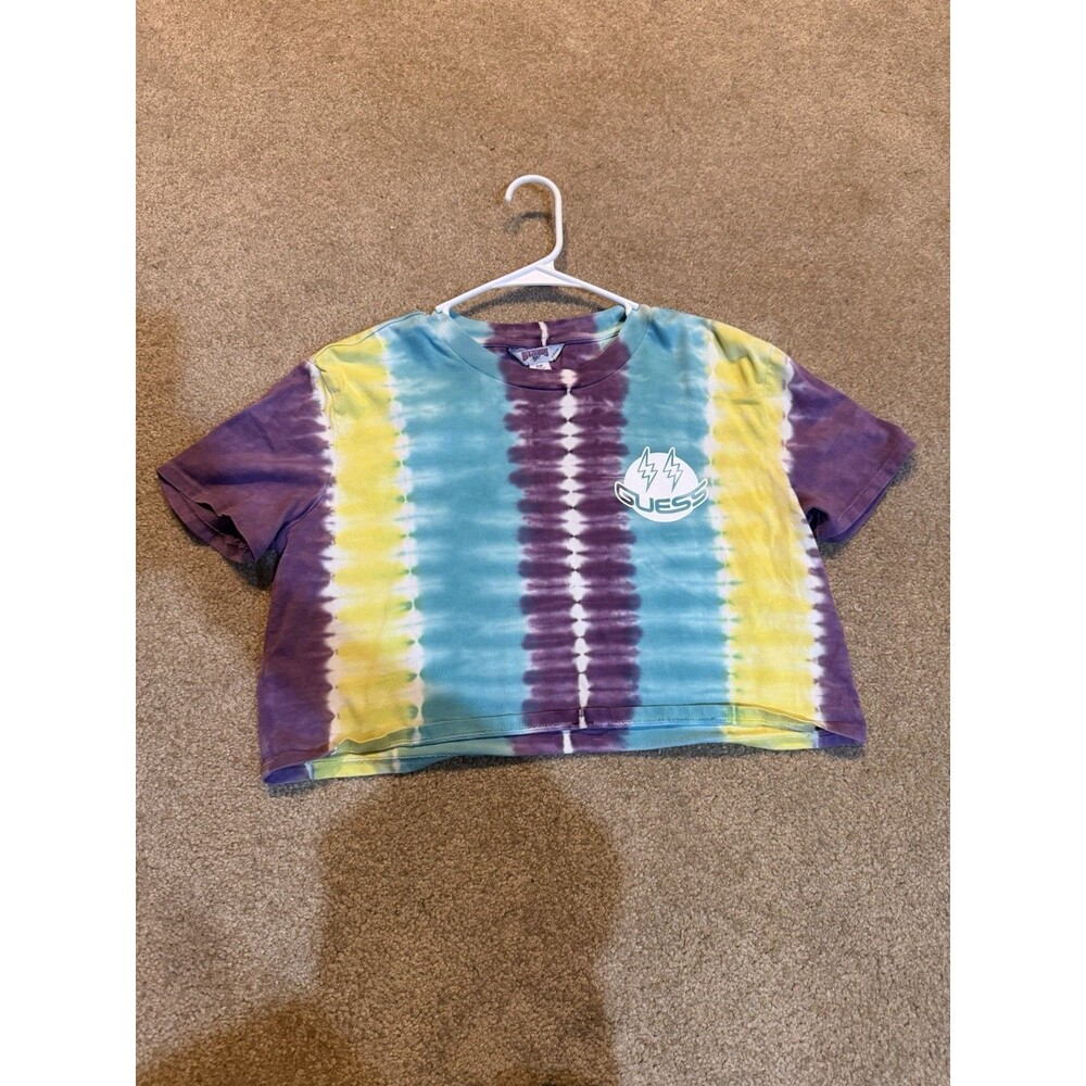 Womens Guess X J Balvin Crop Tie Dye T-Shirt Purple, Yellow,Teal Size Small NWOT